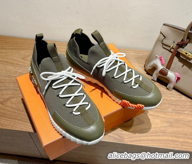 Good Quality Hermes Lift slip-on sneakers in in knit and smooth calfskin Green 2025 H252003