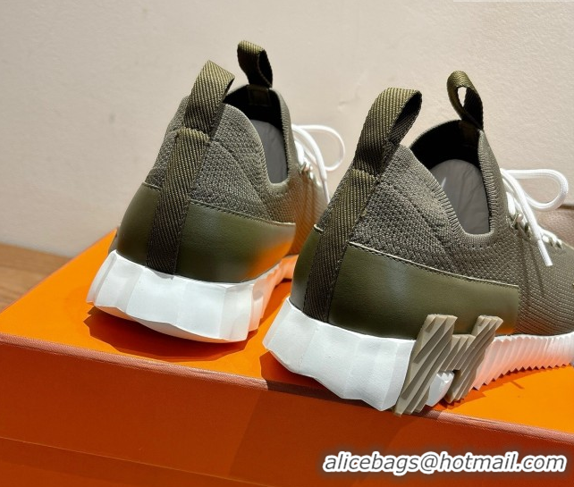 Good Quality Hermes Lift slip-on sneakers in in knit and smooth calfskin Green 2025 H252003