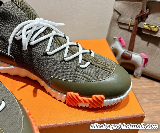 Good Quality Hermes Lift slip-on sneakers in in knit and smooth calfskin Green 2025 H252003