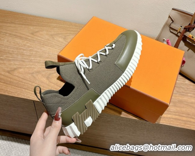 Good Quality Hermes Lift slip-on sneakers in in knit and smooth calfskin Green 2025 H252003
