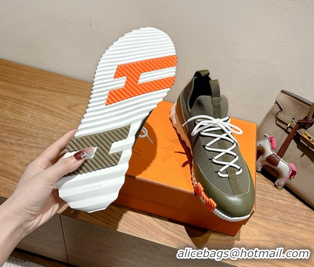 Good Quality Hermes Lift slip-on sneakers in in knit and smooth calfskin Green 2025 H252003