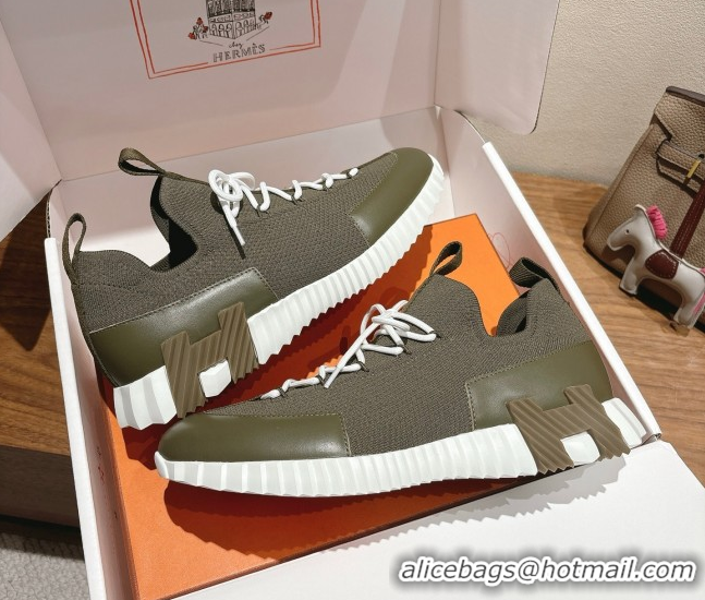 Good Quality Hermes Lift slip-on sneakers in in knit and smooth calfskin Green 2025 H252003
