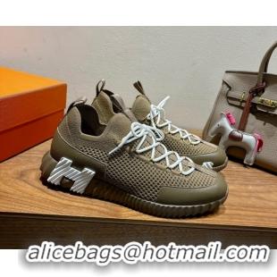 Purchase Hermes Lift slip-on sneakers in in knit and grained calfskin Green 2025 H252003