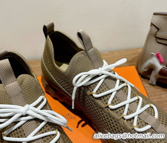 Purchase Hermes Lift slip-on sneakers in in knit and grained calfskin Green 2025 H252003