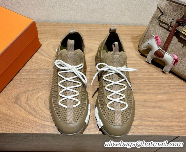 Purchase Hermes Lift slip-on sneakers in in knit and grained calfskin Green 2025 H252003