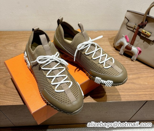 Purchase Hermes Lift slip-on sneakers in in knit and grained calfskin Green 2025 H252003