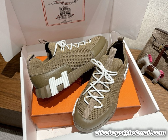 Purchase Hermes Lift slip-on sneakers in in knit and grained calfskin Green 2025 H252003
