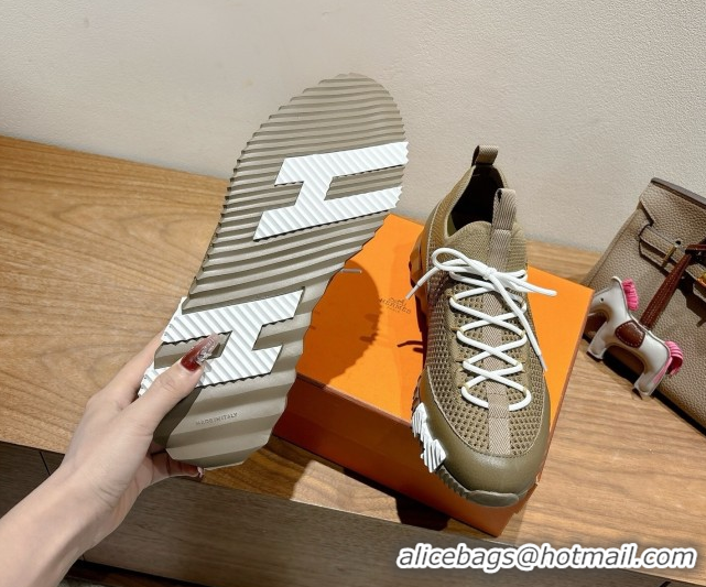 Purchase Hermes Lift slip-on sneakers in in knit and grained calfskin Green 2025 H252003