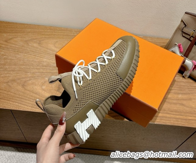 Purchase Hermes Lift slip-on sneakers in in knit and grained calfskin Green 2025 H252003