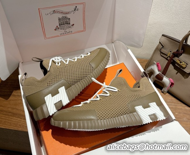 Purchase Hermes Lift slip-on sneakers in in knit and grained calfskin Green 2025 H252003