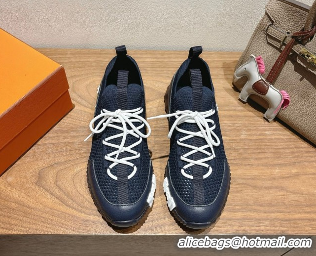 Grade Quality Hermes Lift slip-on sneakers in in knit and grained calfskin Navy Blue 2025 H252003