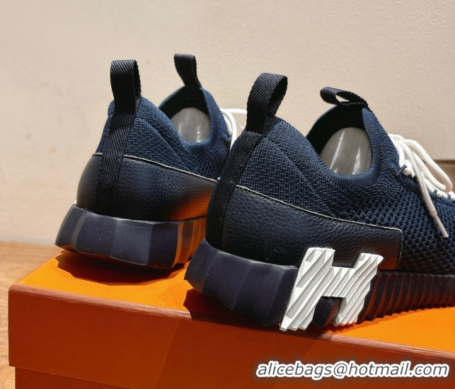 Grade Quality Hermes Lift slip-on sneakers in in knit and grained calfskin Navy Blue 2025 H252003