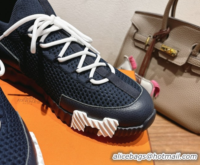 Grade Quality Hermes Lift slip-on sneakers in in knit and grained calfskin Navy Blue 2025 H252003