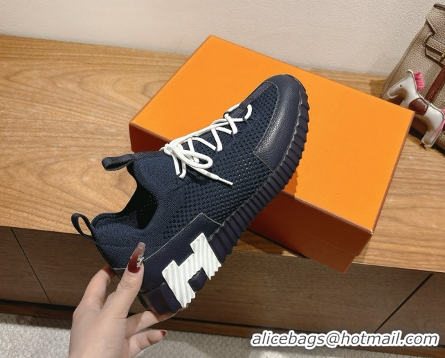 Grade Quality Hermes Lift slip-on sneakers in in knit and grained calfskin Navy Blue 2025 H252003