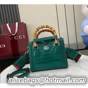 Low Price Gucci Diana Mini Tote Bag in Crocodile Embossed Leather 702732 Green 2024
