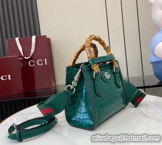 Low Price Gucci Diana Mini Tote Bag in Crocodile Embossed Leather 702732 Green 2024