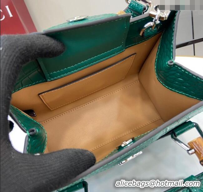 Low Price Gucci Diana Mini Tote Bag in Crocodile Embossed Leather 702732 Green 2024