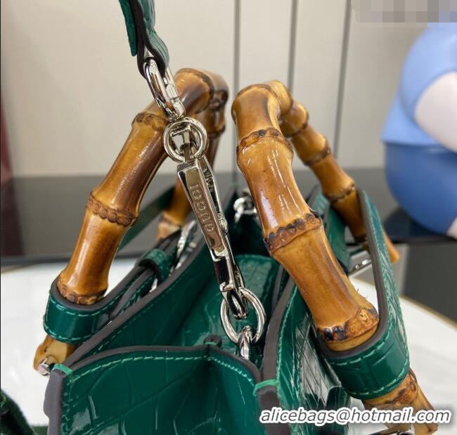 Low Price Gucci Diana Mini Tote Bag in Crocodile Embossed Leather 702732 Green 2024
