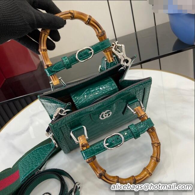 Low Price Gucci Diana Mini Tote Bag in Crocodile Embossed Leather 702732 Green 2024