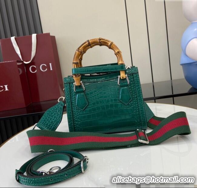 Low Price Gucci Diana Mini Tote Bag in Crocodile Embossed Leather 702732 Green 2024