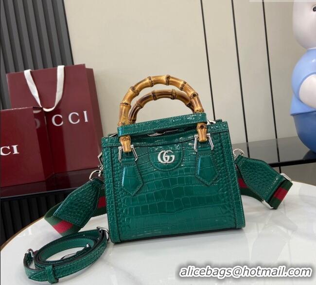 Low Price Gucci Diana Mini Tote Bag in Crocodile Embossed Leather 702732 Green 2024