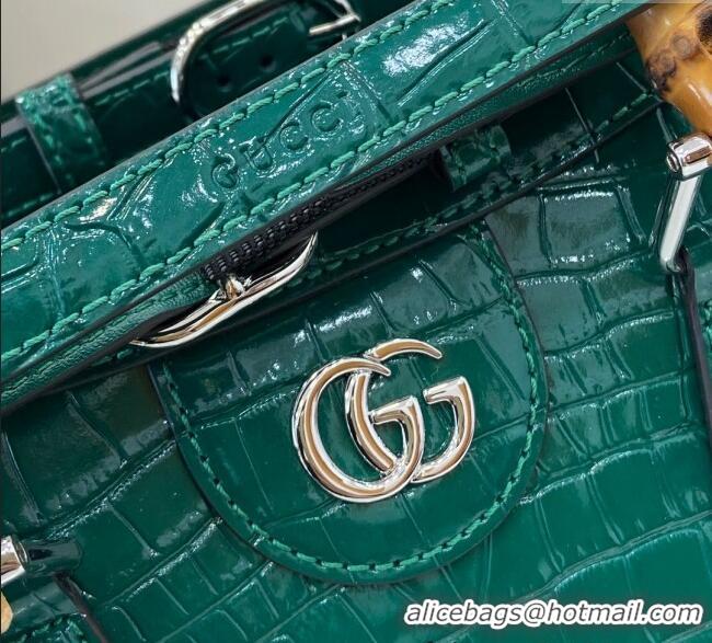Low Price Gucci Diana Mini Tote Bag in Crocodile Embossed Leather 702732 Green 2024