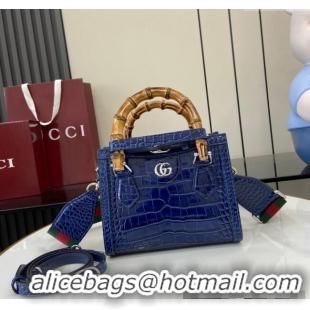 Grade Design Gucci Diana Mini Tote Bag in Crocodile Embossed Leather 702732 Blue 2024