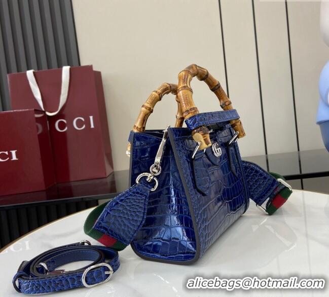 Grade Design Gucci Diana Mini Tote Bag in Crocodile Embossed Leather 702732 Blue 2024