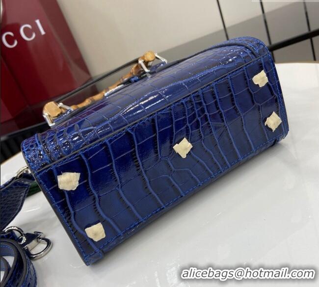 Grade Design Gucci Diana Mini Tote Bag in Crocodile Embossed Leather 702732 Blue 2024