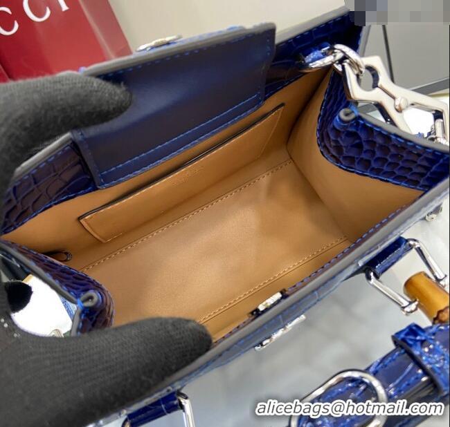 Grade Design Gucci Diana Mini Tote Bag in Crocodile Embossed Leather 702732 Blue 2024
