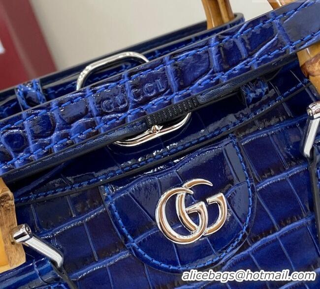Grade Design Gucci Diana Mini Tote Bag in Crocodile Embossed Leather 702732 Blue 2024