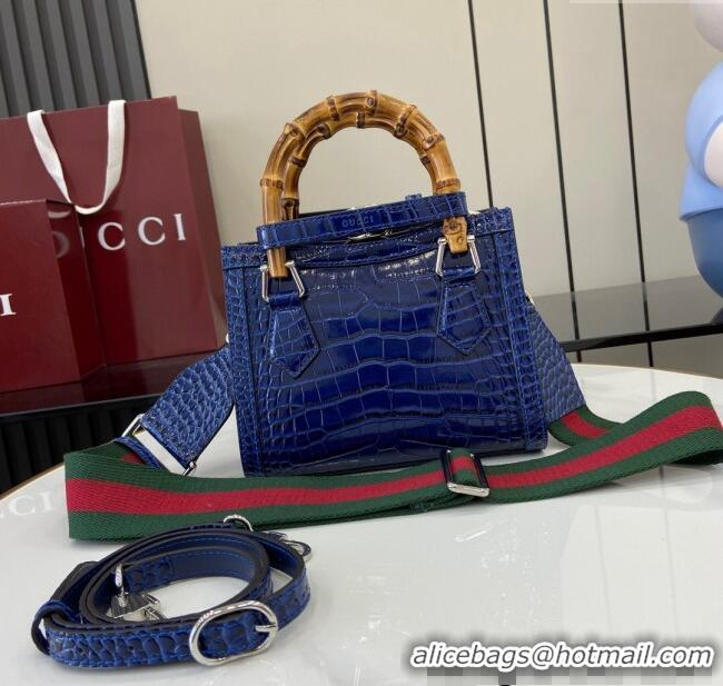 Grade Design Gucci Diana Mini Tote Bag in Crocodile Embossed Leather 702732 Blue 2024