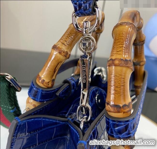 Grade Design Gucci Diana Mini Tote Bag in Crocodile Embossed Leather 702732 Blue 2024