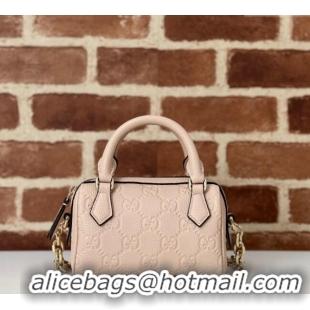 Top Grade Gucci GG Leather Emblem Super Mini Top Handle bag 815256 Light Pink 2024