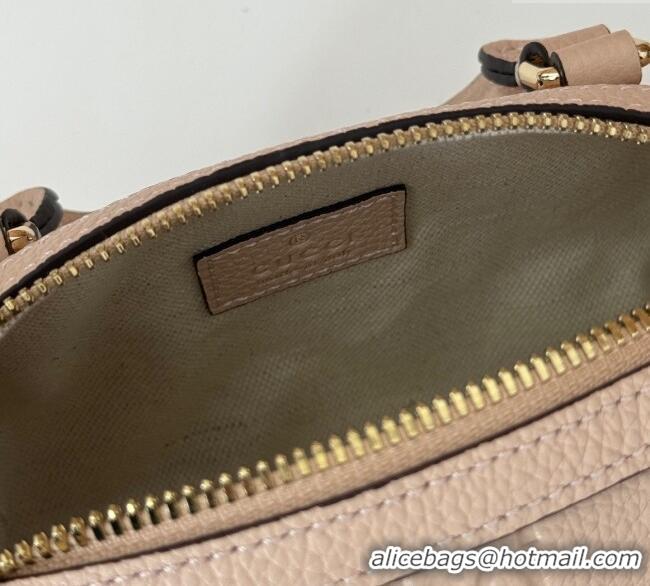 Top Grade Gucci GG Leather Emblem Super Mini Top Handle bag 815256 Light Pink 2024