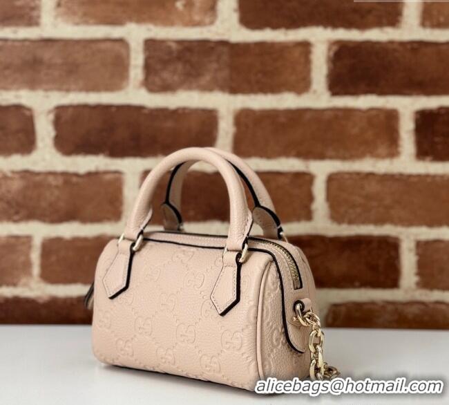 Top Grade Gucci GG Leather Emblem Super Mini Top Handle bag 815256 Light Pink 2024