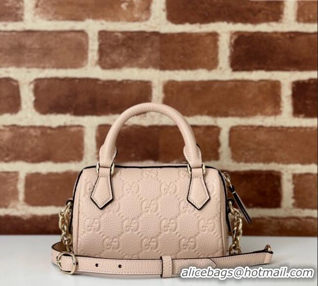 Top Grade Gucci GG Leather Emblem Super Mini Top Handle bag 815256 Light Pink 2024