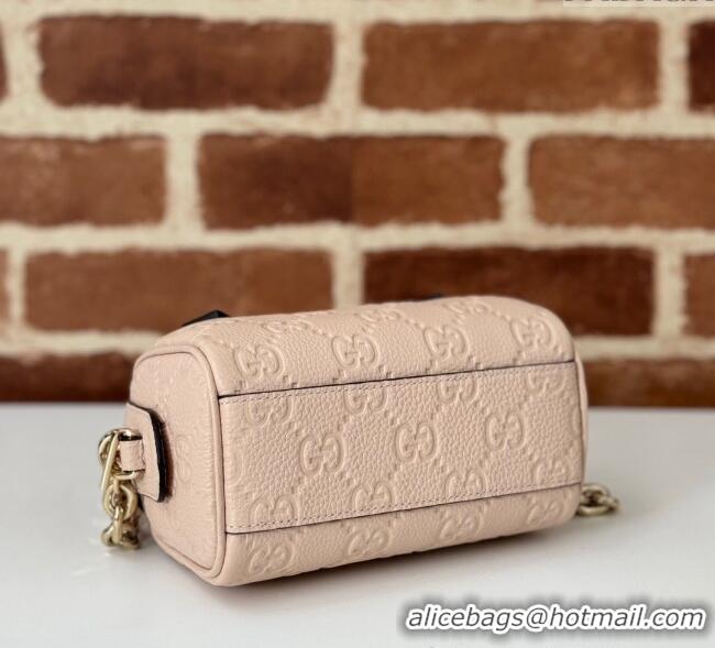 Top Grade Gucci GG Leather Emblem Super Mini Top Handle bag 815256 Light Pink 2024