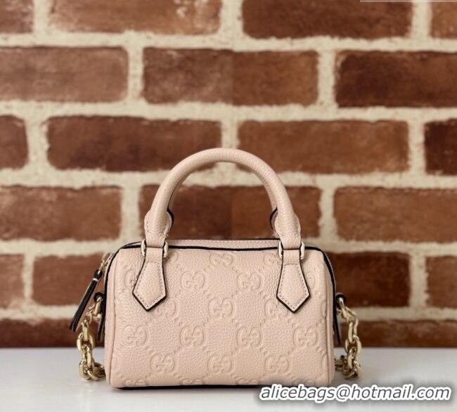 Top Grade Gucci GG Leather Emblem Super Mini Top Handle bag 815256 Light Pink 2024