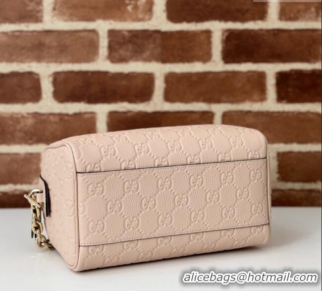 Cheapest Gucci GG Leather Emblem Small Top Handle bag 815255 Light Pink 2024