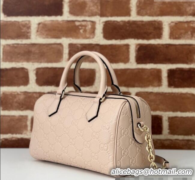 Cheapest Gucci GG Leather Emblem Small Top Handle bag 815255 Light Pink 2024