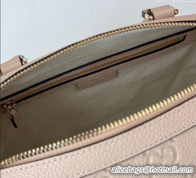 Cheapest Gucci GG Leather Emblem Small Top Handle bag 815255 Light Pink 2024