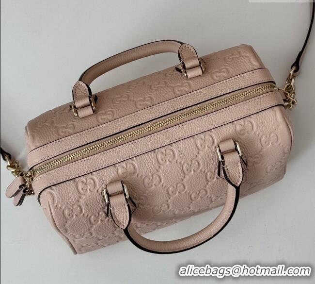 Cheapest Gucci GG Leather Emblem Small Top Handle bag 815255 Light Pink 2024