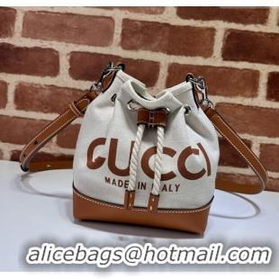 Well Crafted Gucci Canvas Mini Bucket bag with GUCCI Print 777166 Beige/Brown 2024