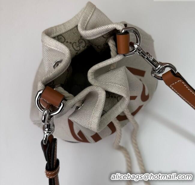 Well Crafted Gucci Canvas Mini Bucket bag with GUCCI Print 777166 Beige/Brown 2024