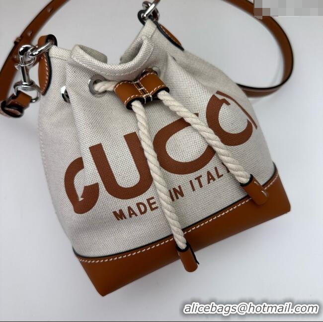 Well Crafted Gucci Canvas Mini Bucket bag with GUCCI Print 777166 Beige/Brown 2024