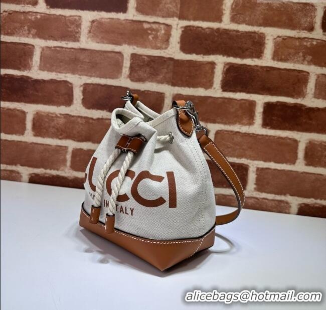 Well Crafted Gucci Canvas Mini Bucket bag with GUCCI Print 777166 Beige/Brown 2024
