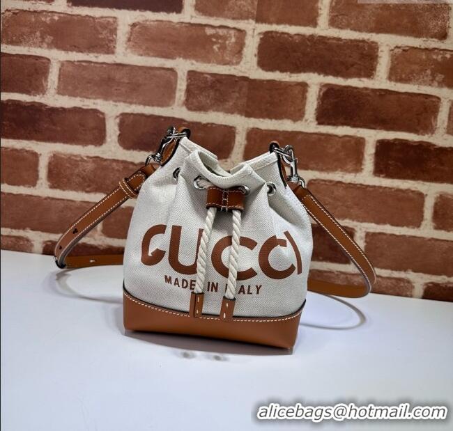 Well Crafted Gucci Canvas Mini Bucket bag with GUCCI Print 777166 Beige/Brown 2024