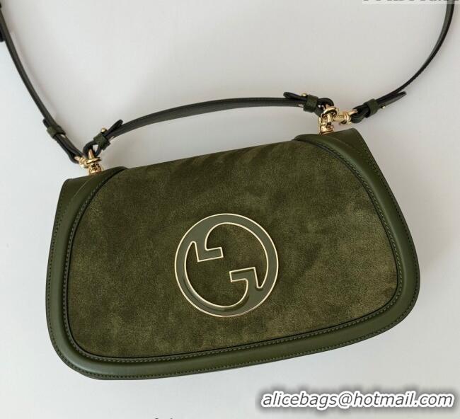 Famous Brand Gucci Blondie Suede Medium Top Handle Bag 815719 Green 2024