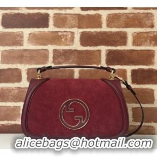 New Design Gucci Blondie Suede Medium Top Handle Bag 815719 Burgundy 2024